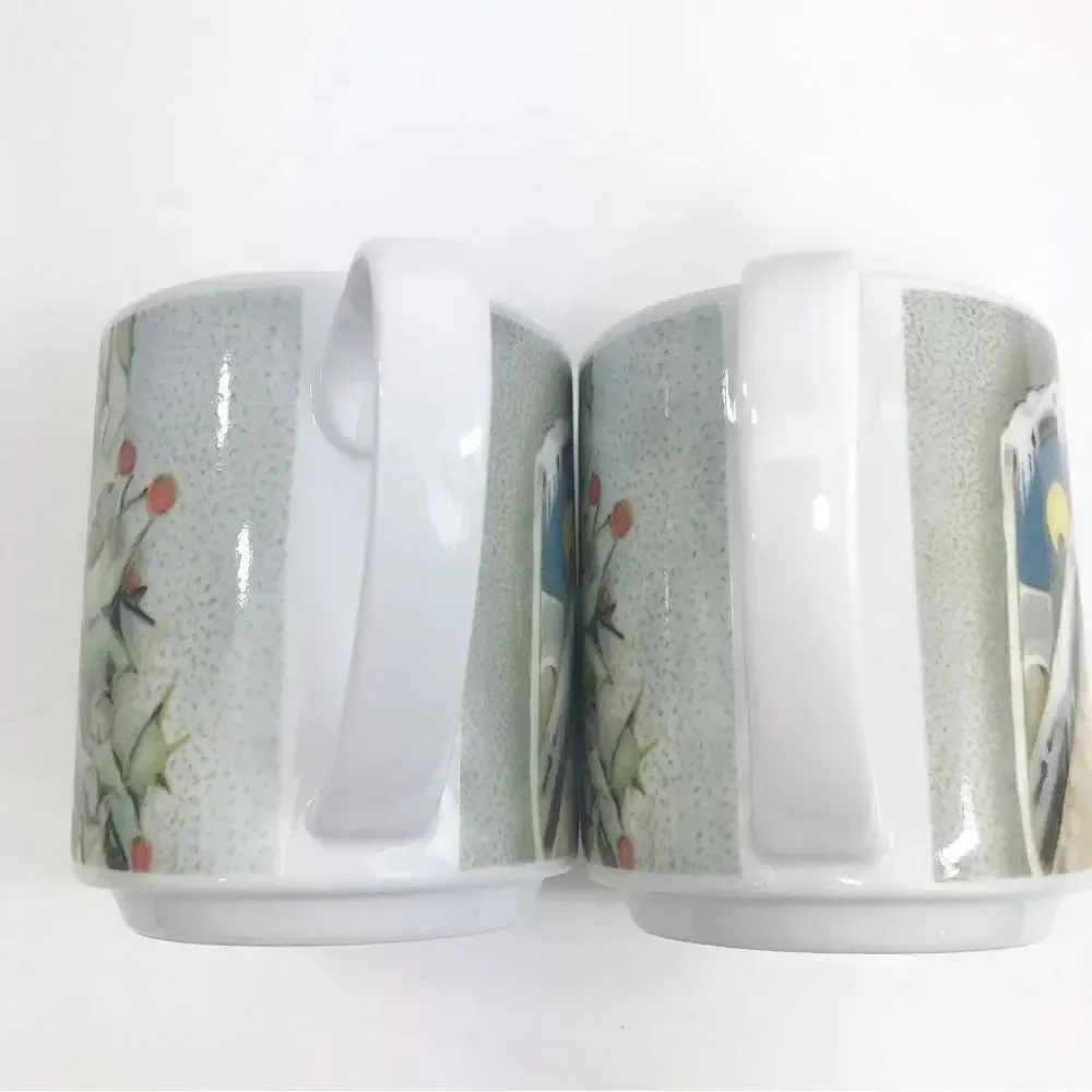 Pottery Barn Nostalgic Happy Holidays Ceramic Mug Set of Two Bundle
